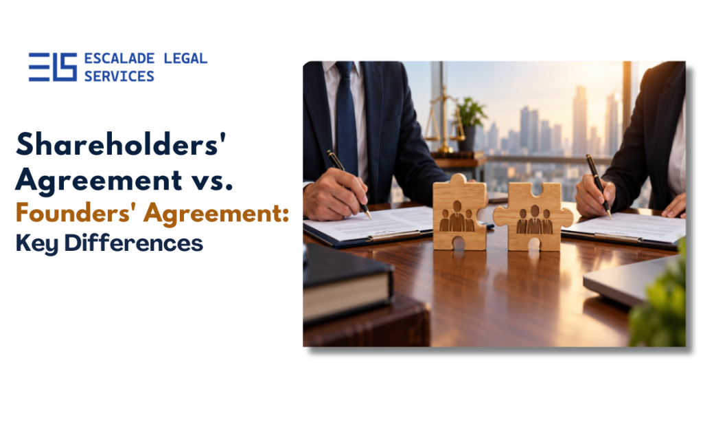 Founders signing a legal agreement in an office.